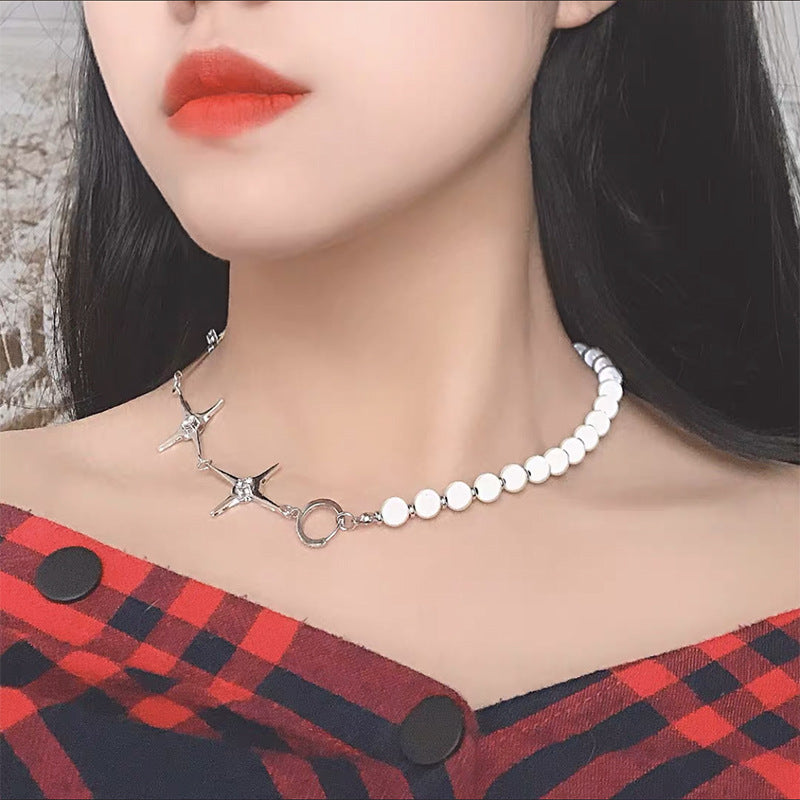Blue Luminous Pearl Stitching Necklace