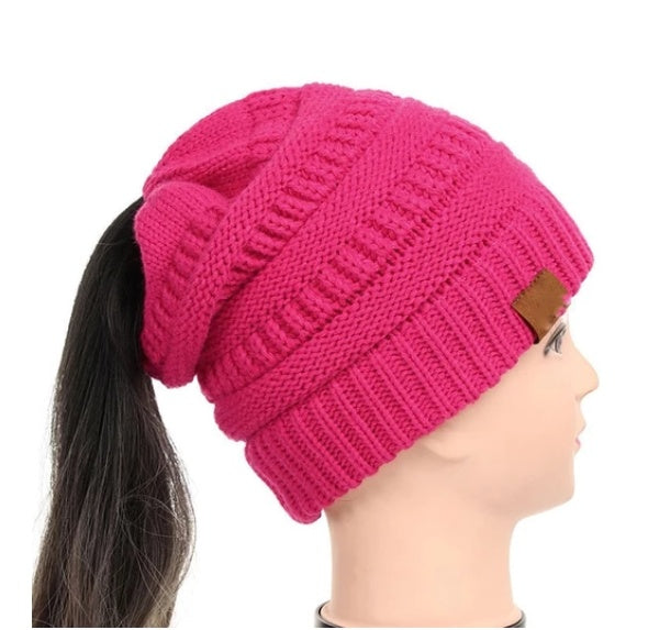 Soft High Bun Ponytail Beanie Hat