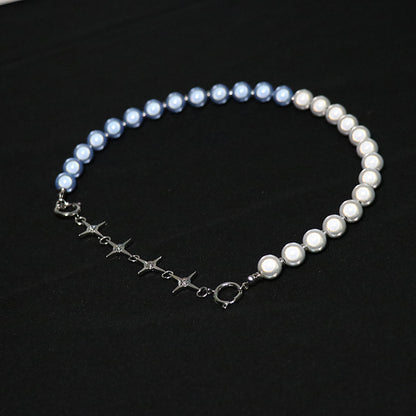 Blue Luminous Pearl Stitching Necklace