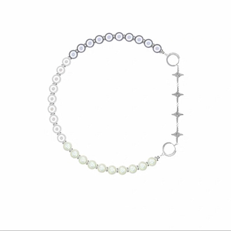 Blue Luminous Pearl Stitching Necklace