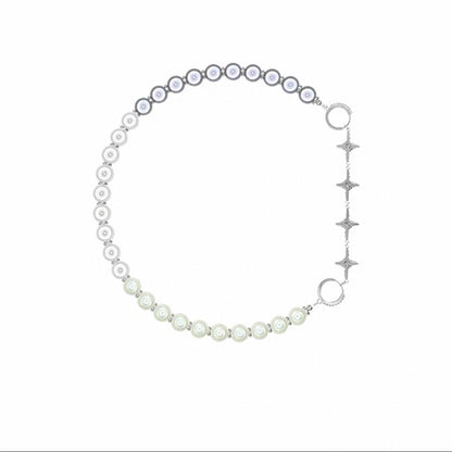 Blue Luminous Pearl Stitching Necklace