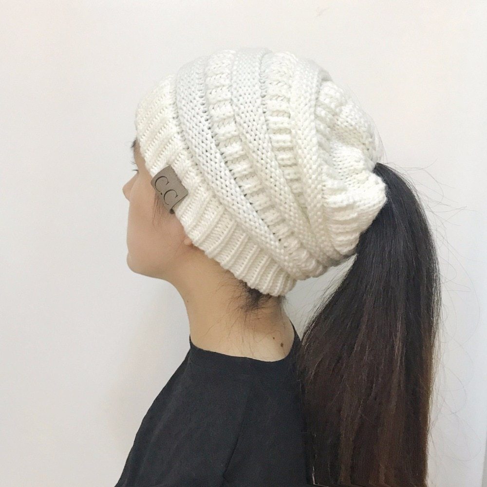 Soft High Bun Ponytail Beanie Hat