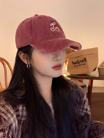 Cherry Embroidered Women Baseball Cap