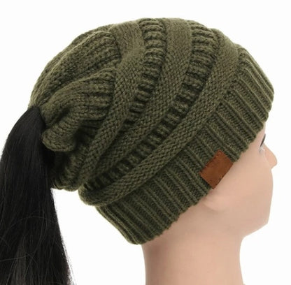 Soft High Bun Ponytail Beanie Hat