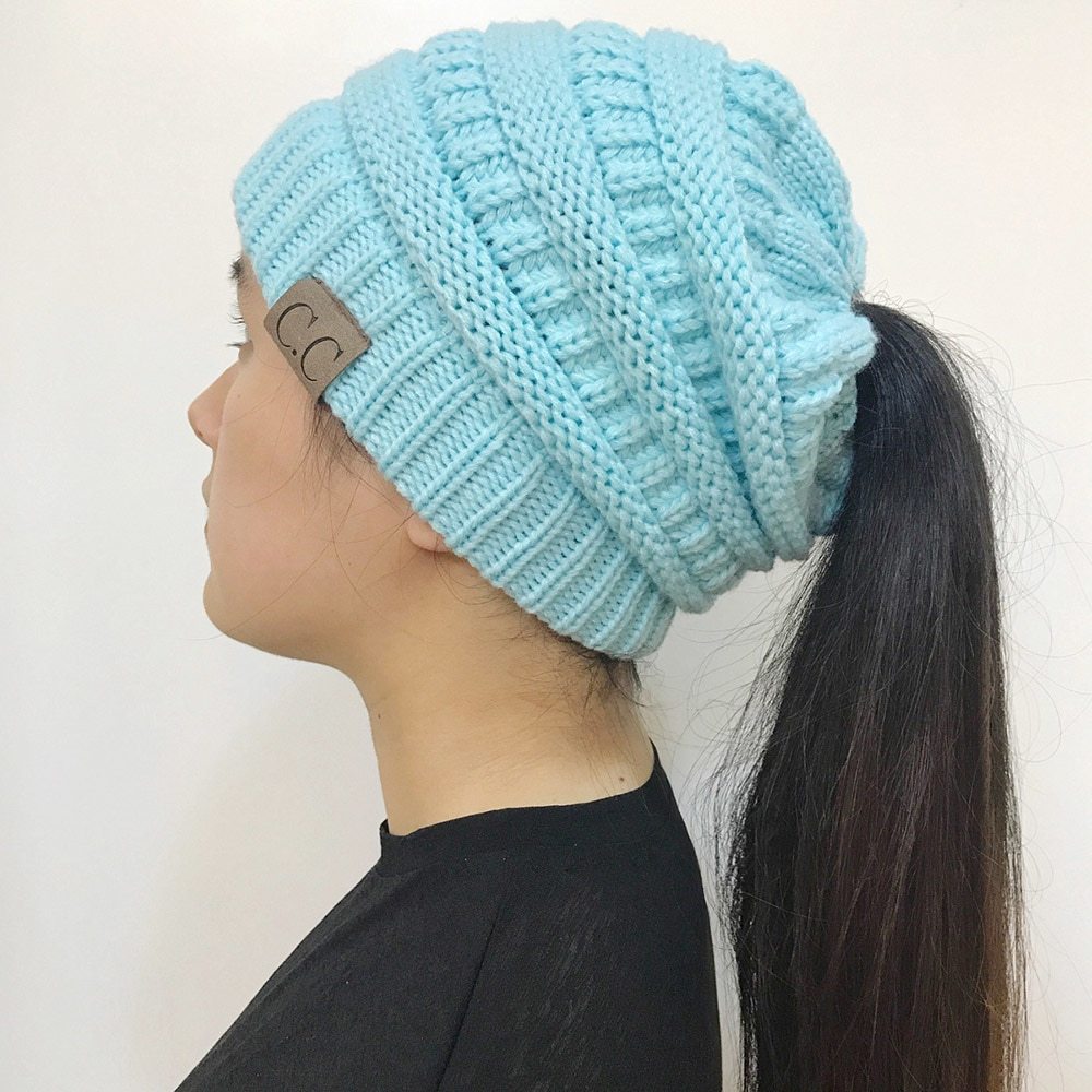 Soft High Bun Ponytail Beanie Hat