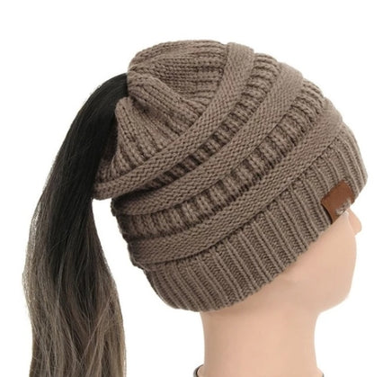 Soft High Bun Ponytail Beanie Hat