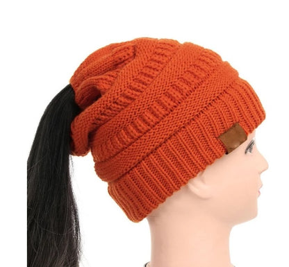 Soft High Bun Ponytail Beanie Hat