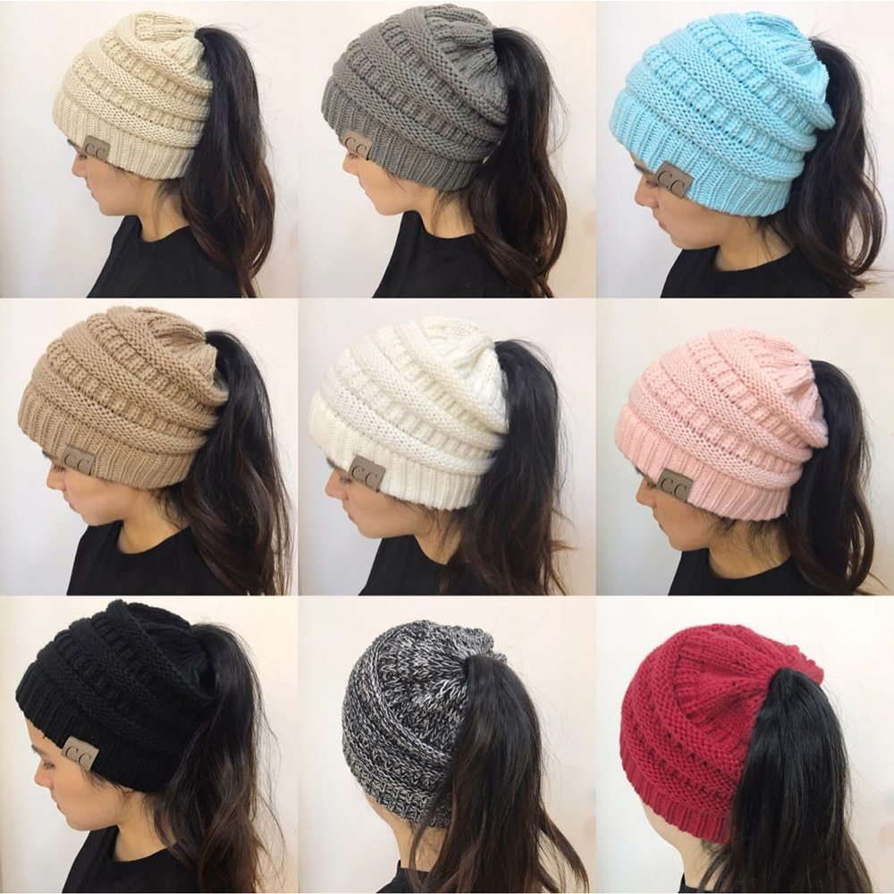 Soft High Bun Ponytail Beanie Hat