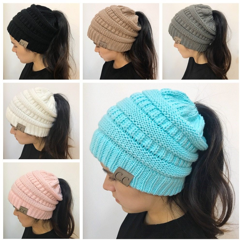 Soft High Bun Ponytail Beanie Hat