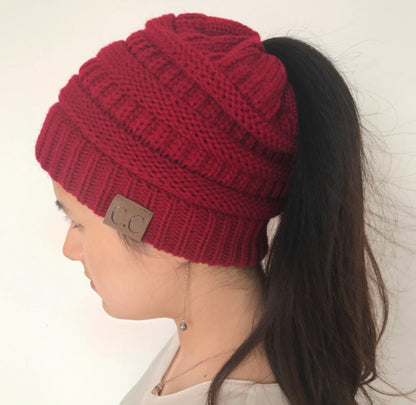 Soft High Bun Ponytail Beanie Hat