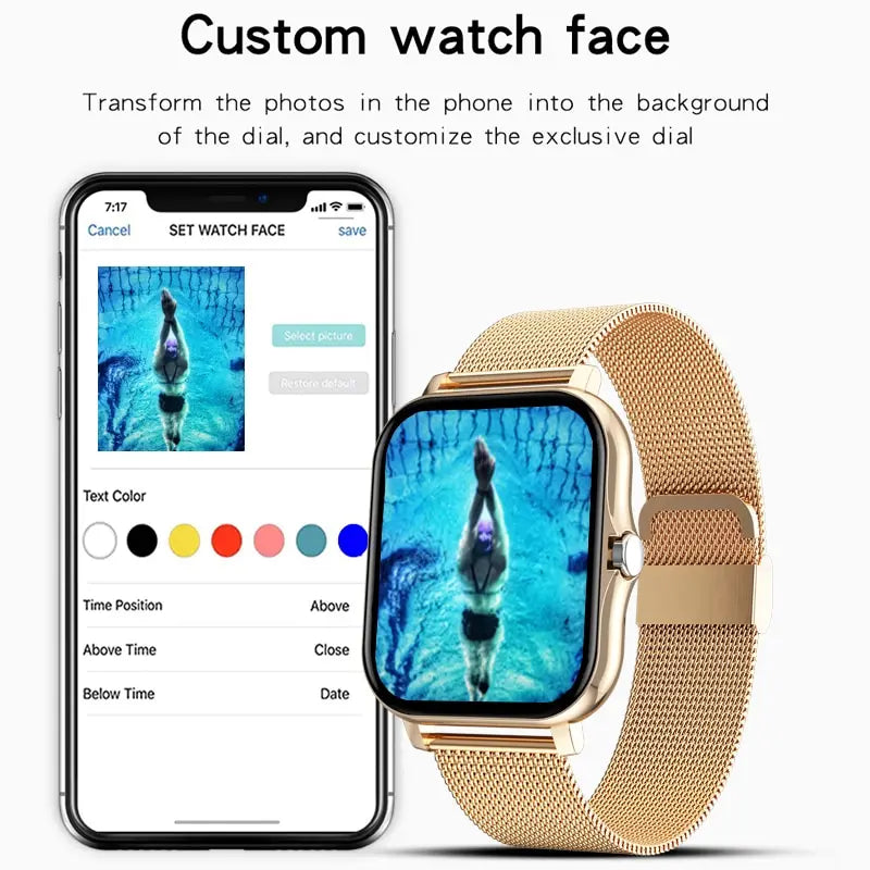 For Android OS IOS Phone Color Screen Full Touch Custom Dial SmartWatch Women