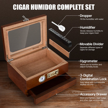 Cigar Humidor Cedar Wood with Front Hygrometer