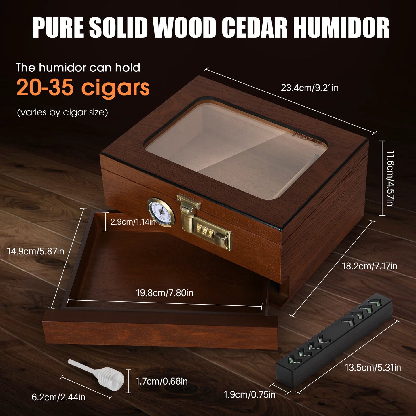 Cigar Humidor Cedar Wood with Front Hygrometer